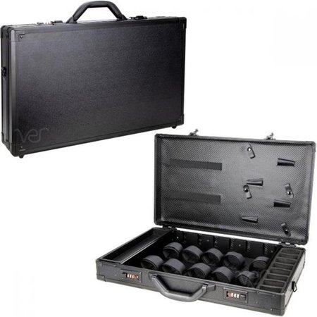 VER Ver VBK005-22 Professional Barber Portable Travel Split Case with Brush & Combs Holder & Cord Slots - Black Matte VBK005-22